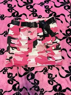VIP Pink Camo Cargo Mini Skirt with Black Web Belt
